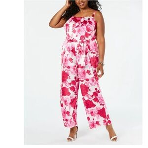 BETSEY JOHNSON Womens Pink Floral Sleeveless Square Neck Wide Leg Jumpsuit 18W